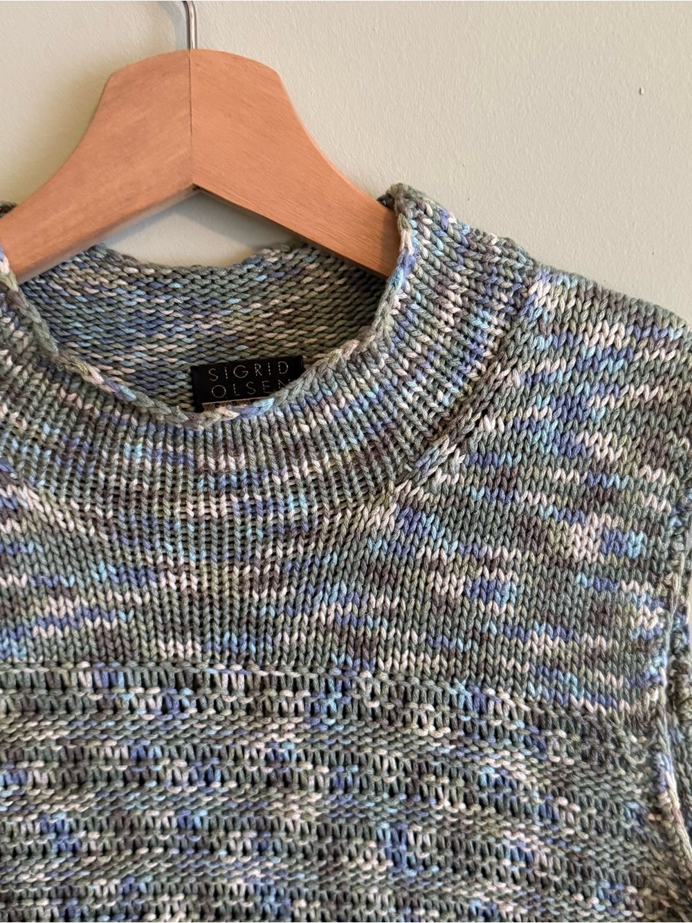 Sigrid Olsen Sleeveless Mock Neck Knit Linen Tank in Blue-Green Marled - Picture 2 of 5
